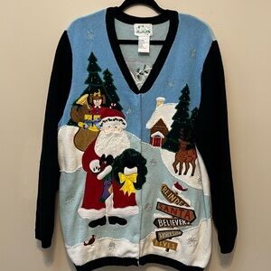 Beautiful ugly Christmas sweater for your party with Santa spreading joy!